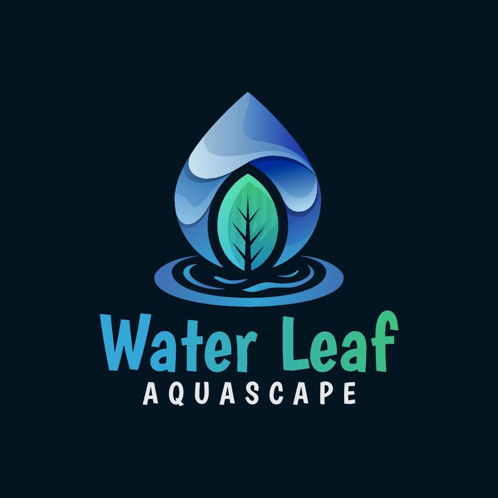 folha de água natural, logotipo de gota de água, modelo de vetor de logotipo gradiente de folhas frescas