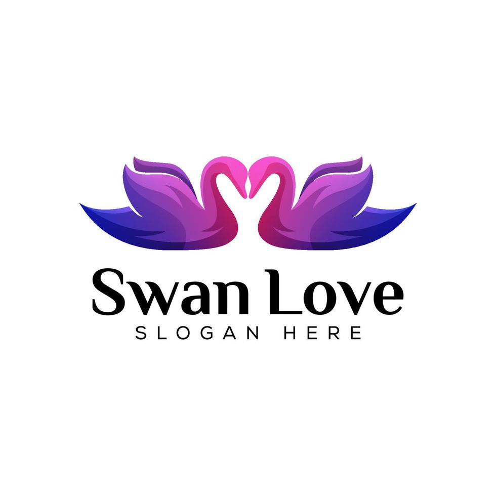amor romântico dois cisnes design de logotipo para casamento vetor