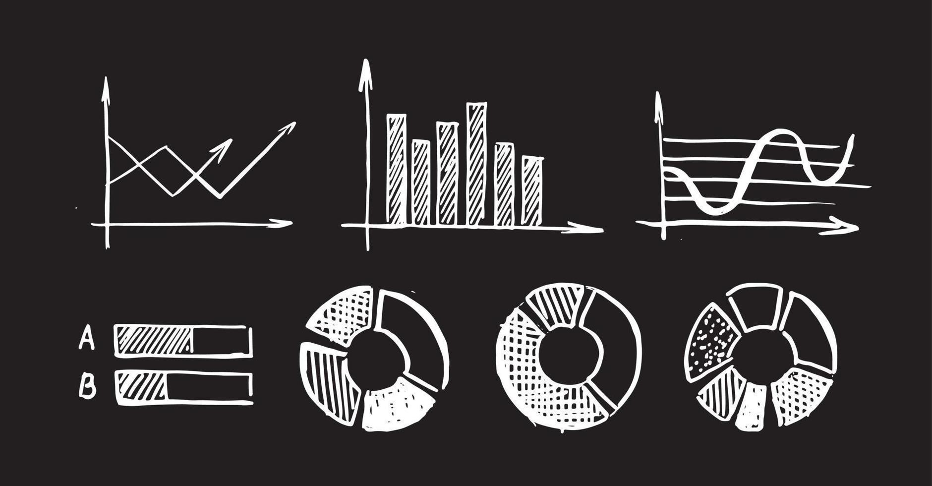 ícones de gráficos e gráficos, conjunto desenhado à mão. vetor