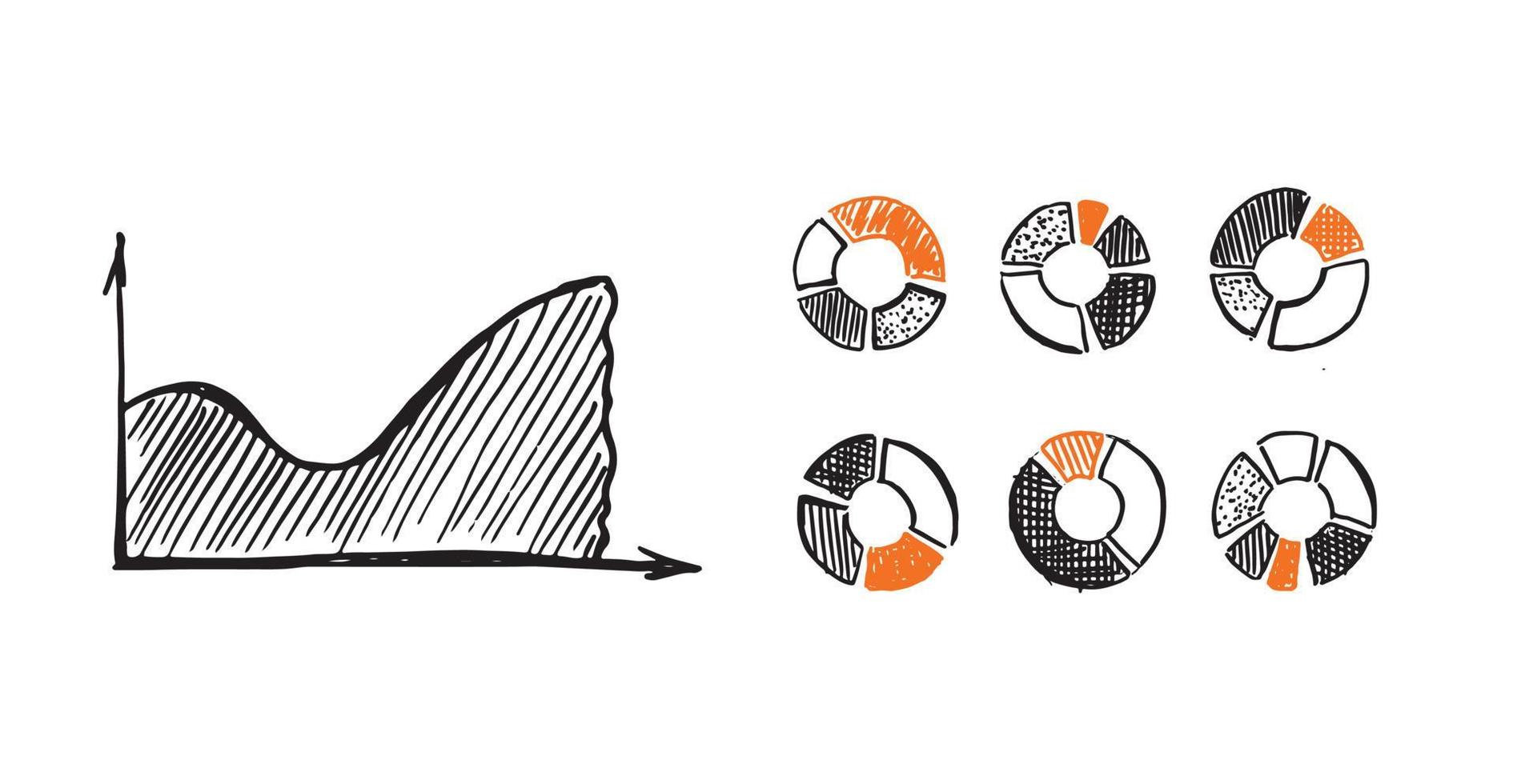 ícones de gráficos e gráficos, conjunto desenhado à mão. vetor