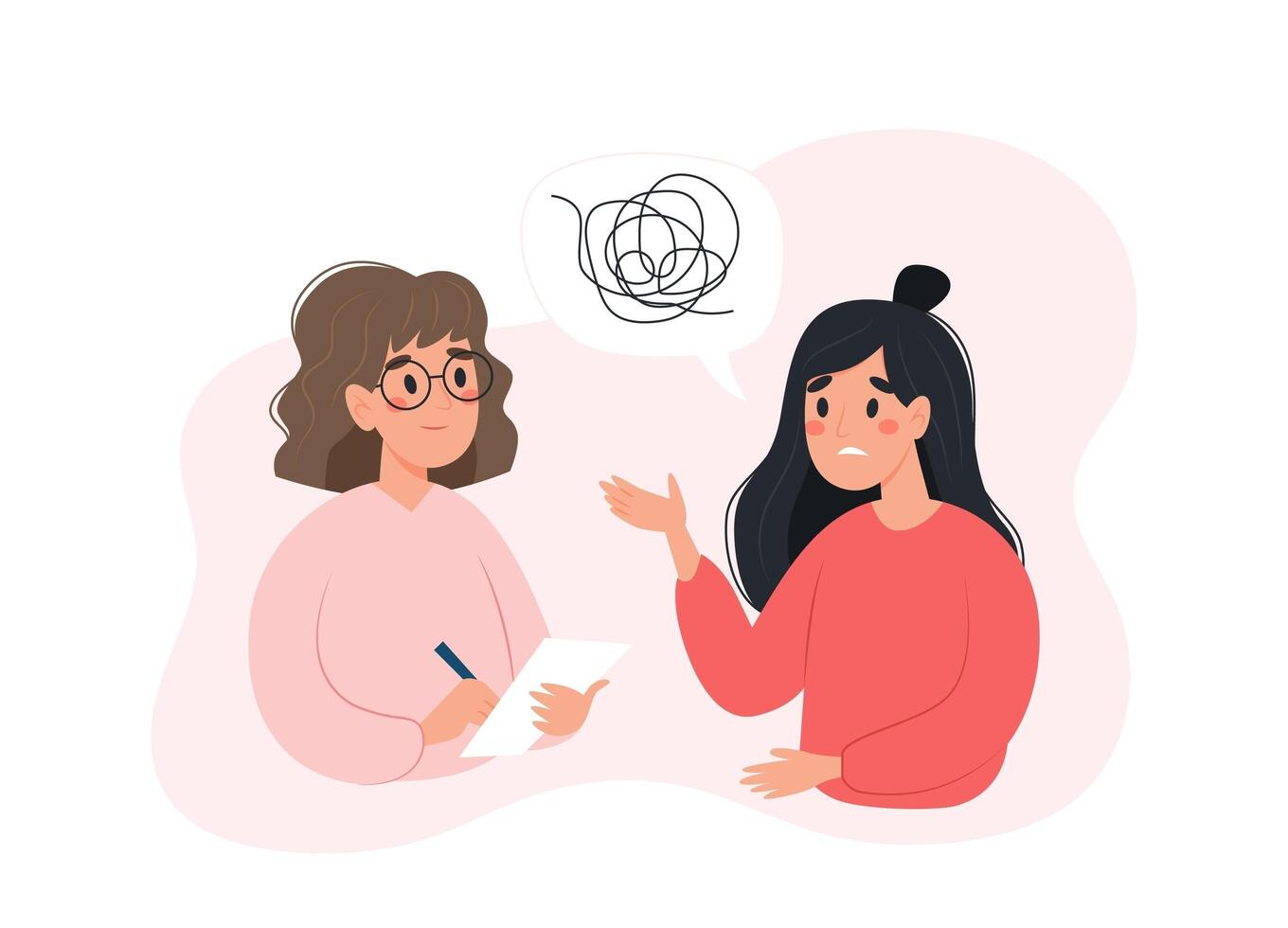 conceito de saúde mental - mulher falando com psicólogo sobre seus problemas. ilustração vetorial em estilo simples vetor