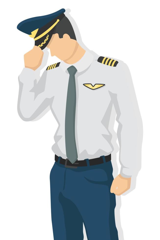 piloto de avião em ilustração vetorial de estilo moderno, sombra plana simples de homem isolada no fundo branco, capitão. vetor