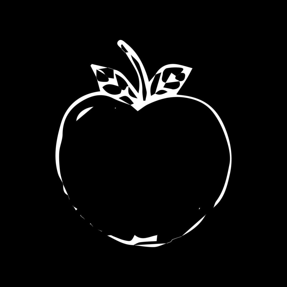 desenho de maçã à mão em um fundo preto com pincéis brancos. desenho vetorial vetor