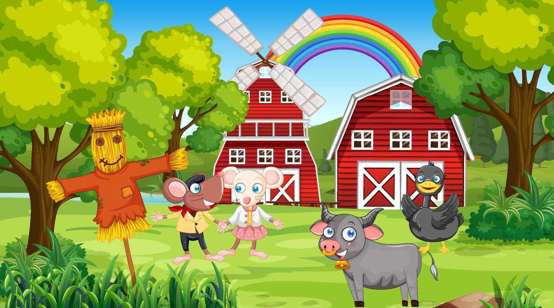 cena de fazenda com animais de fazenda vetor