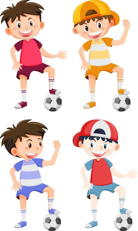 meninos jogando futebol de desenho animado vetor