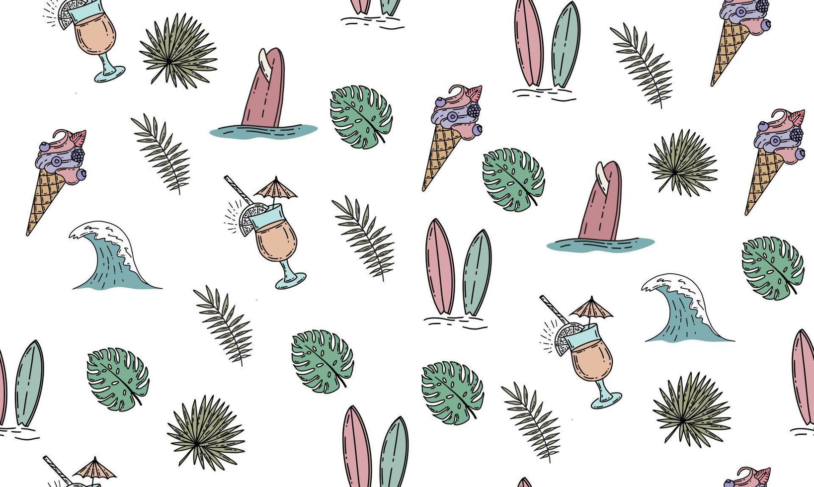 conjunto de ícones de verão, ilustração desenhada à mão. vetor