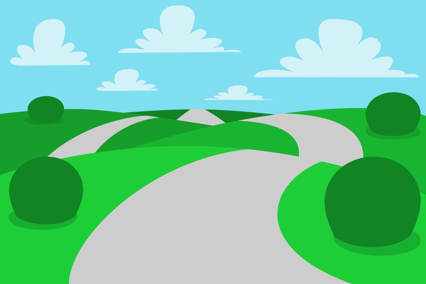 ilustração de vista de estrada na colina em um dia azul brilhante vetor