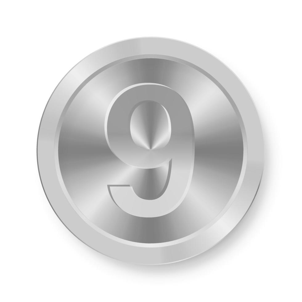 moeda de prata com o conceito número nove do ícone da internet vetor