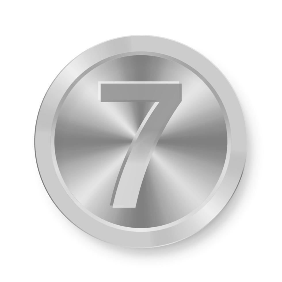 moeda de prata com o conceito de número sete do ícone da internet vetor