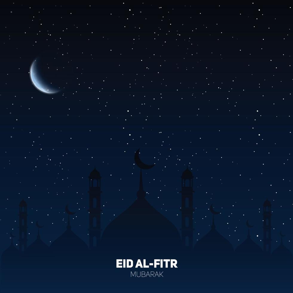 ilustração de modelo de eid mubarak brilhante com fundo de noite de mesquita vetor