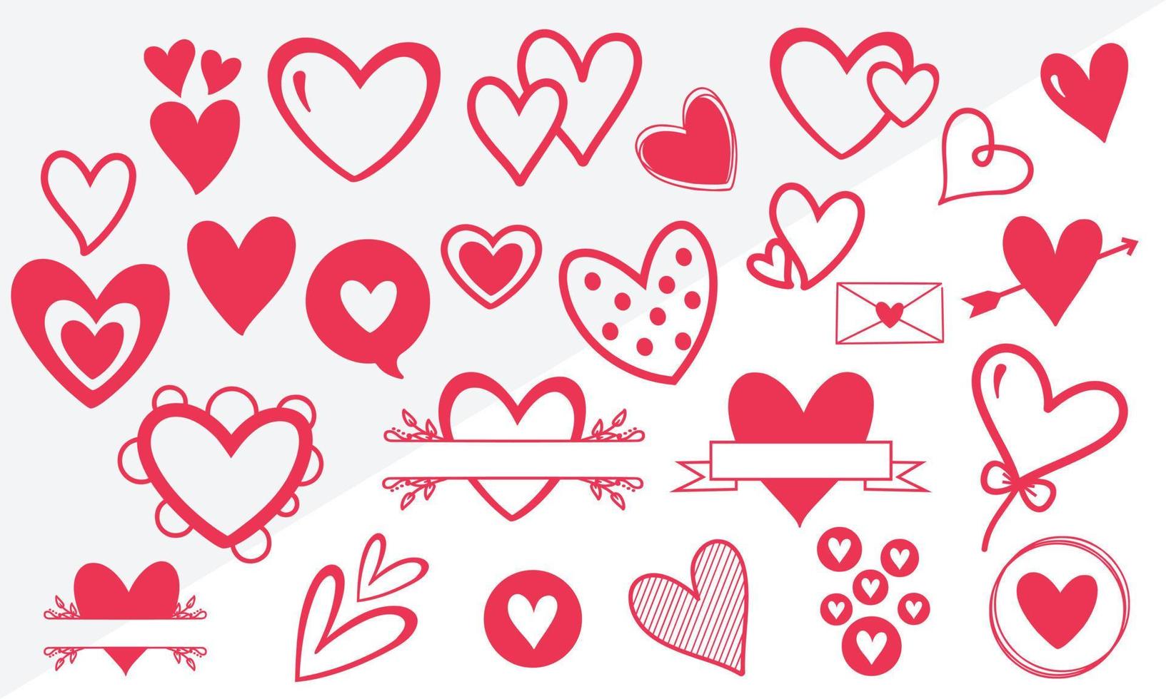 dia dos namorados coração doodle conjunto de rabiscos de coração. coleção de corações desenhados à mão. ilustrações de romance e amor eps 10 vetor