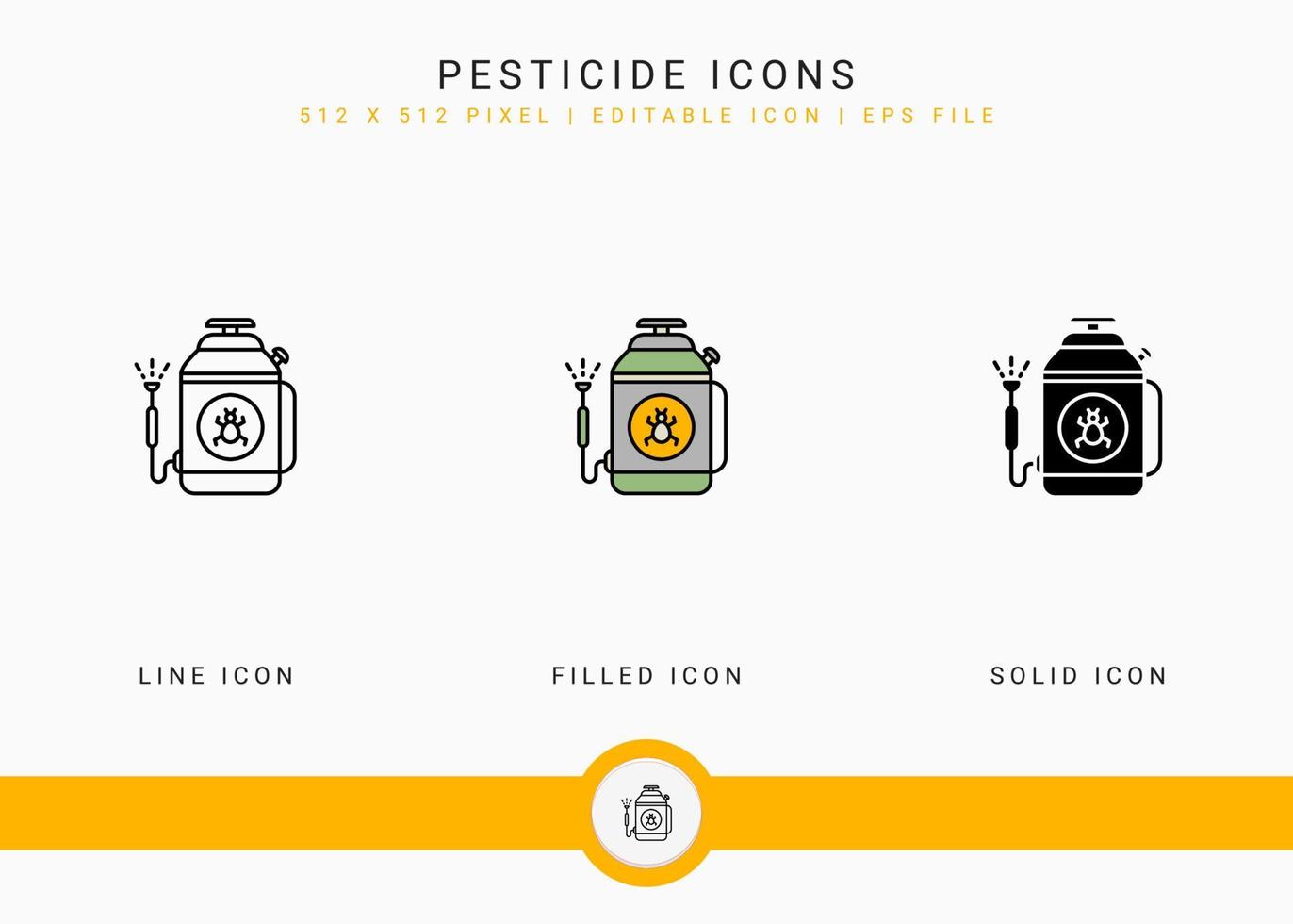 ícones de pesticidas definir ilustração vetorial com estilo de linha de ícone sólido. conceito de agricultura de jardinagem de plantas. ícone de traçado editável em fundo isolado para web design, interface de usuário e aplicativo móvel vetor