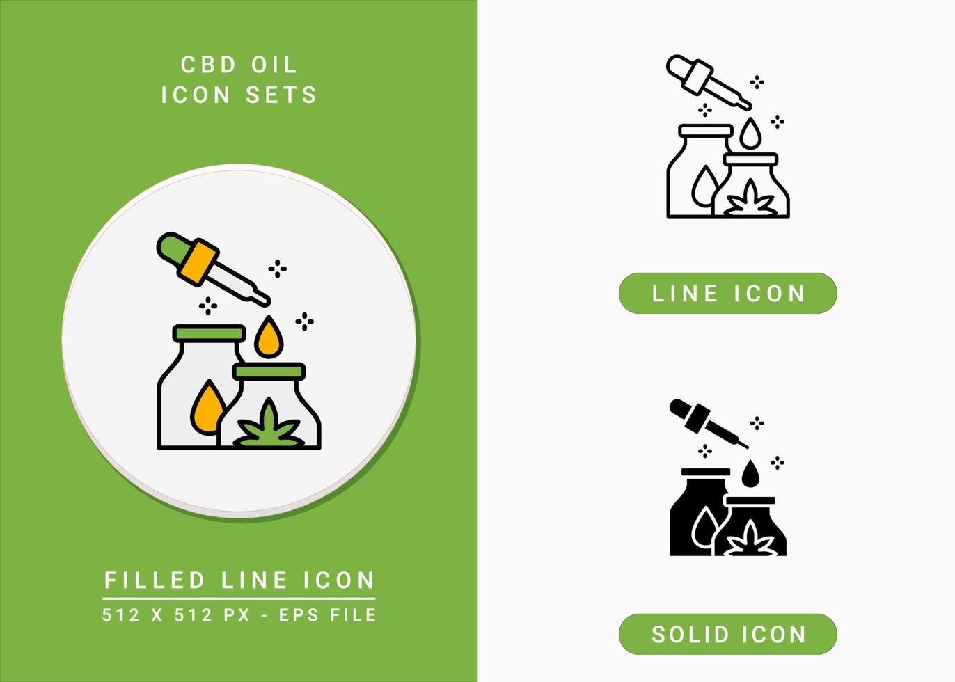 ícones de óleo CBD definir ilustração vetorial com estilo de linha de ícone sólido. conceito de óleo de maconha. ícone de traçado editável em fundo isolado para web design, infográfico e aplicativo móvel ui. vetor