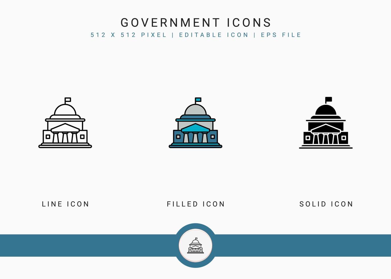 ícones do governo definir ilustração vetorial com estilo de linha de ícone sólido. conceito de eleição pública de política. ícone de traçado editável em fundo isolado para web design, interface de usuário e aplicativo móvel vetor