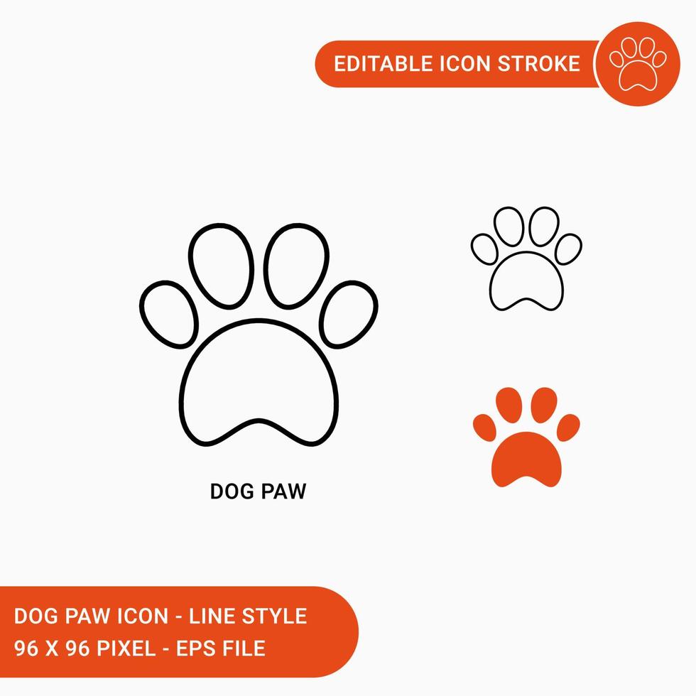 ícones de pata definir ilustração vetorial com estilo de linha de ícone. símbolo de pata de cachorro. ícone de traçado editável em fundo branco isolado para web design, interface de usuário e aplicativo móvel vetor