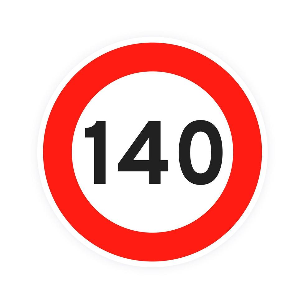 limite de velocidade 140 rodada ícone de tráfego rodoviário sinal estilo plano design ilustração vetorial isolado no fundo branco. vetor
