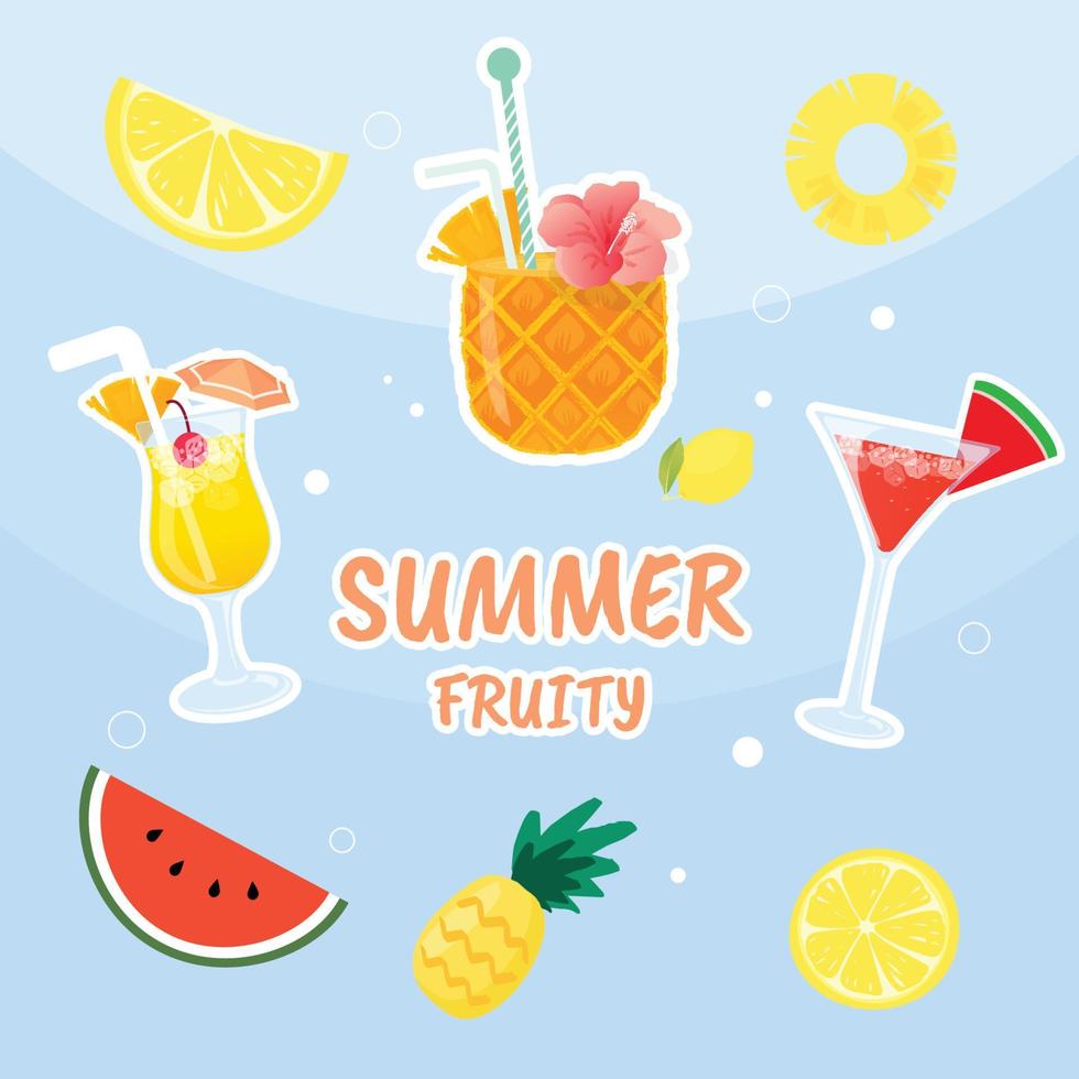 conjunto de frutas e bebidas de verão coquetel, ilustração vetorial vetor