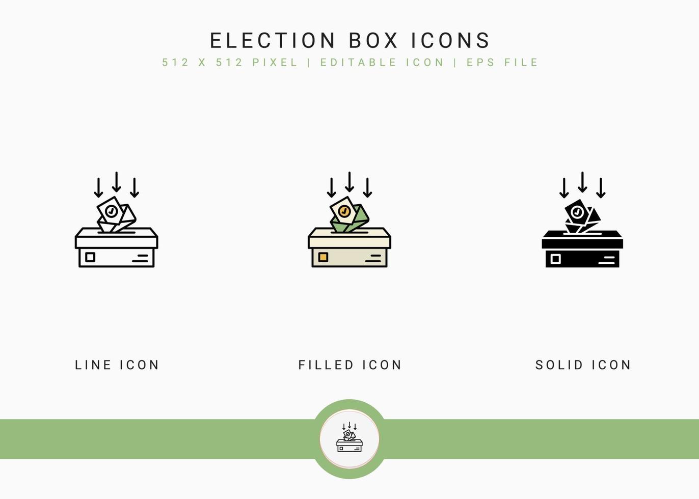 ícones de caixa de eleição definir ilustração vetorial com estilo de linha de ícone sólido. conceito de voto público do governo. ícone de traçado editável em fundo isolado para web design, interface de usuário e aplicativo móvel vetor