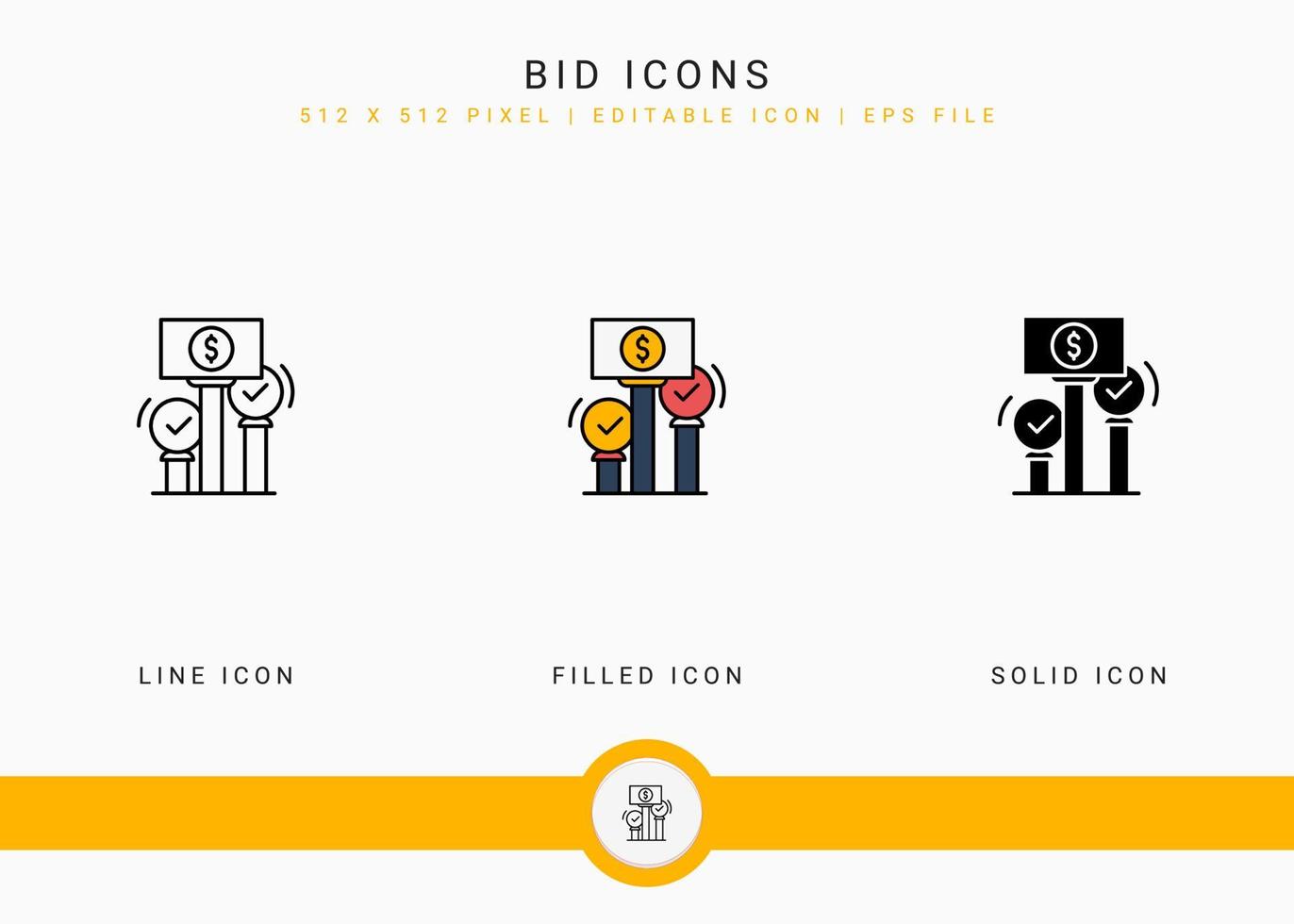 ícones de lance definir ilustração vetorial com estilo de linha de ícone sólido. conceito de ato de leilão. ícone de traçado editável em fundo isolado para web design, interface de usuário e aplicativo móvel vetor
