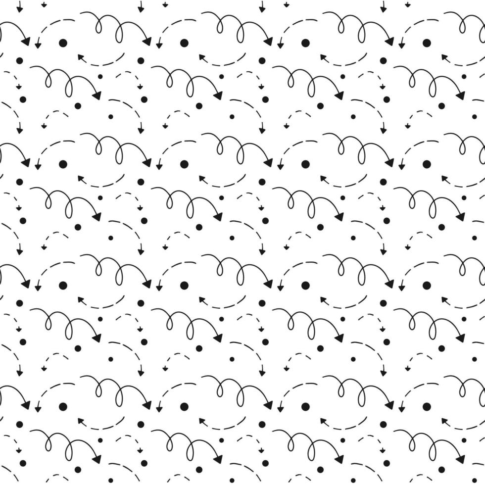 sem costura padrão com diferentes direções pretas setas e pontos no fundo branco. padrão de vetor simples para notebook, têxteis, embalagens e papel decorativo.