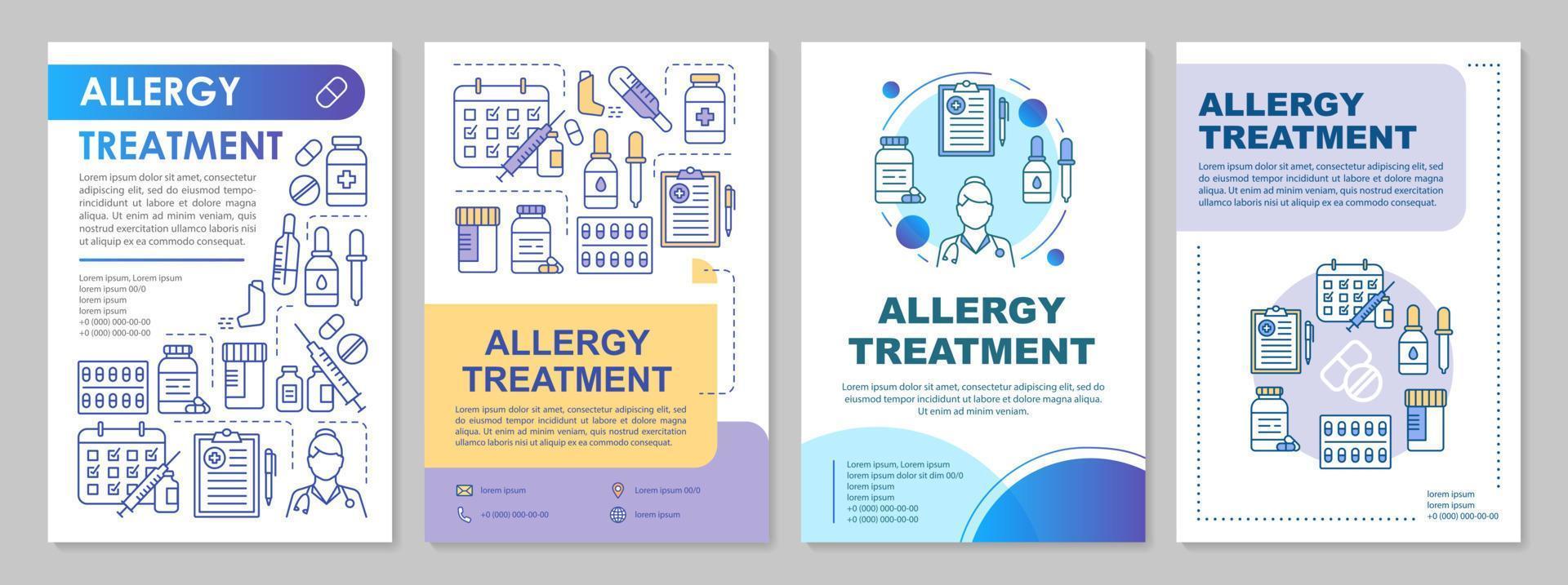 layout de modelo de folheto de tratamento de alergia. prevenção de doenças alérgicas. folheto, livreto, design de impressão de folheto com ilustrações. layouts de página vetorial para revistas, relatórios anuais, cartazes publicitários vetor