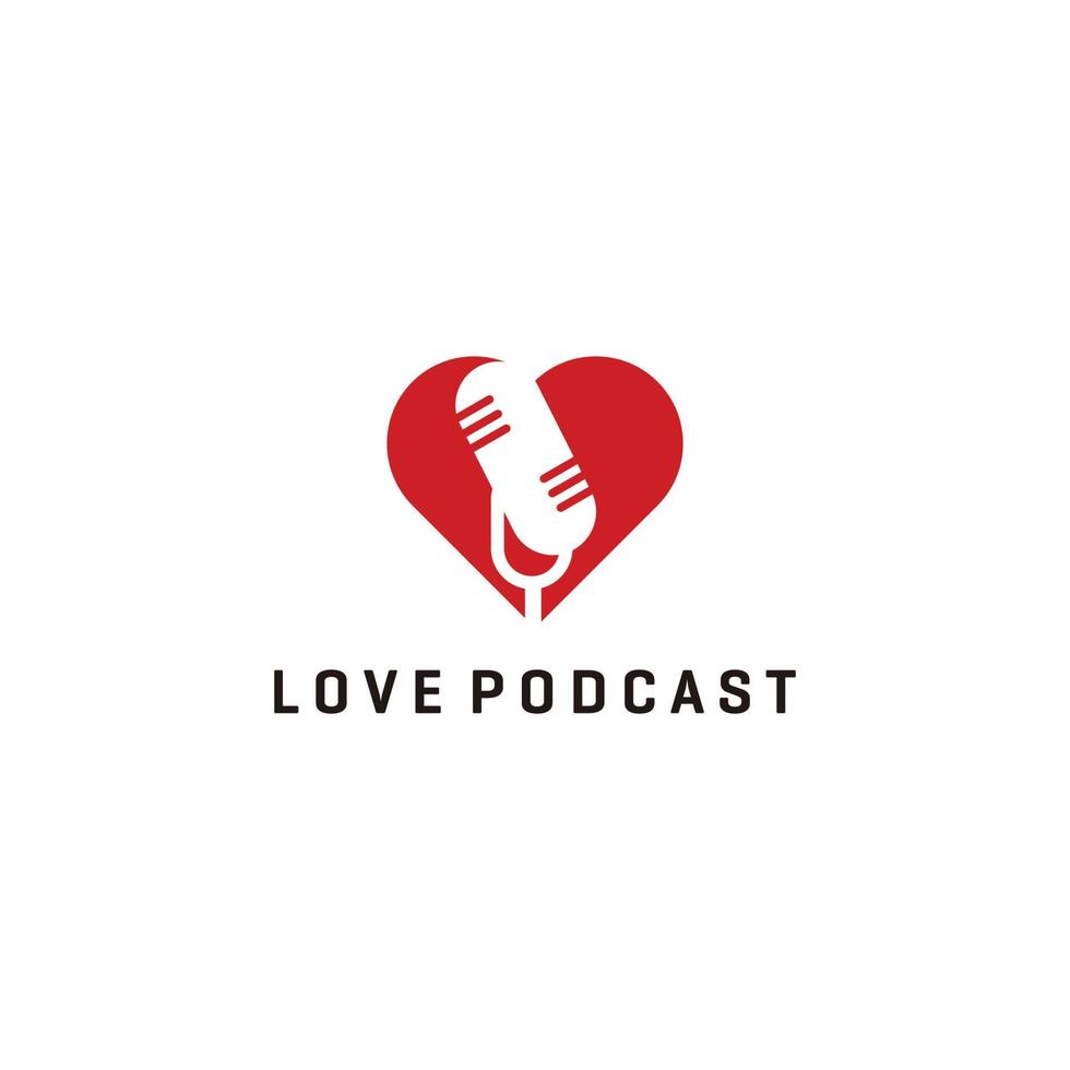 design de logotipo de podcast ou rádio usando microfone e amor vetor