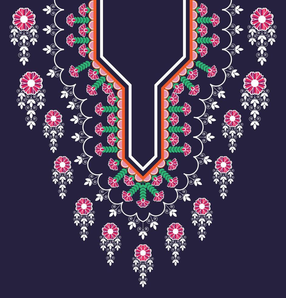 design de bordado de colar floral para mulheres da moda. bordado padrão de flor tradicional com lindo colorido geométrico oriental étnico para decote. roupas e agasalhos vetor