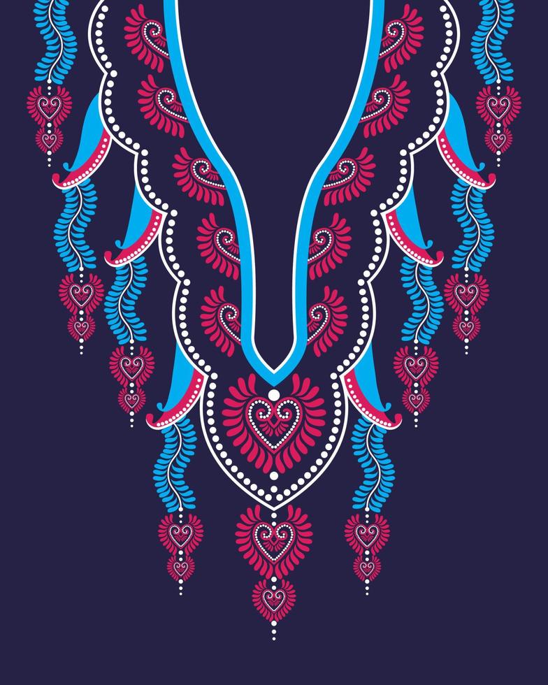 coração e design de bordado de colar floral para moda feminina. padrão de bordado com lindos orientais étnicos geométricos coloridos para decote vetor
