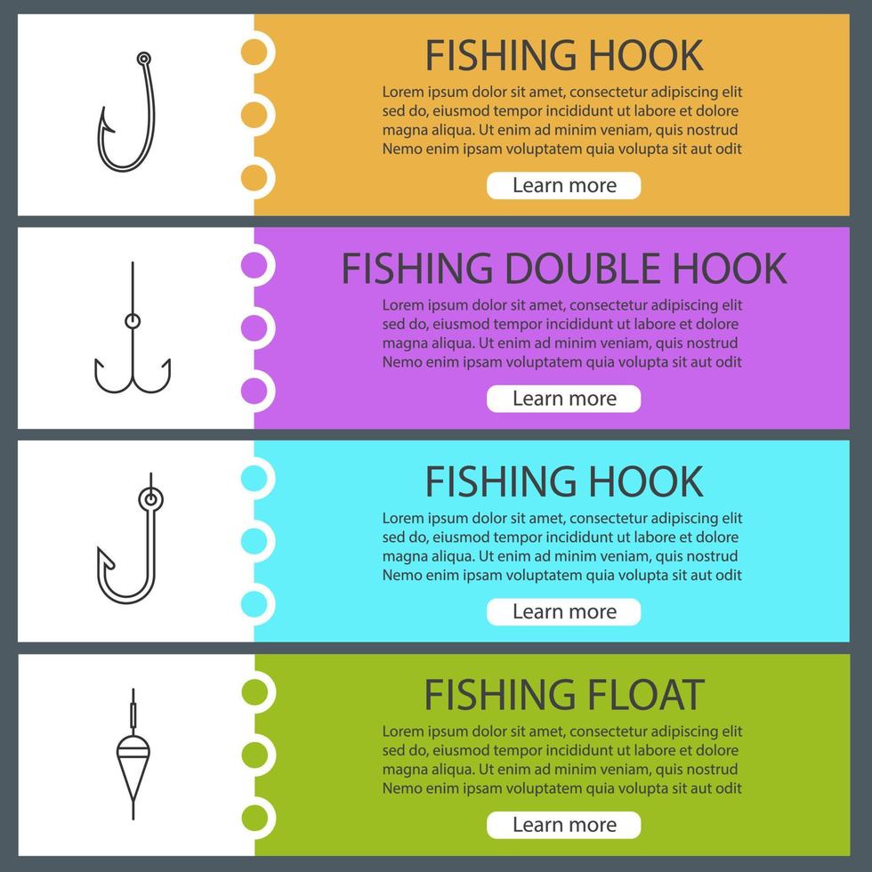 conjunto de modelos de banner da web de pesca. bóia de pesca e anzóis. itens do menu do site. conceitos de design de cabeçalhos vetoriais vetor