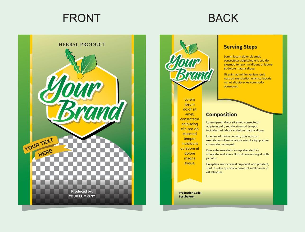 o design da embalagem de um produto fitoterápico com cor predominantemente verde vetor