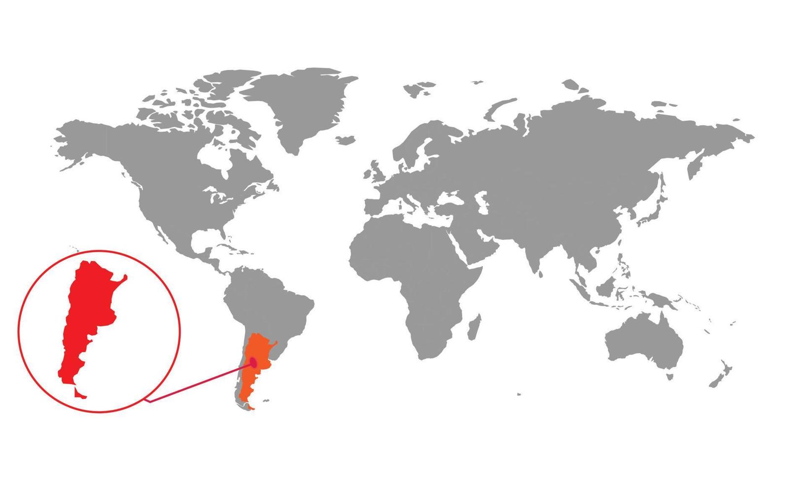 foco do mapa da argentina. mapa do mundo isolado. isolado no fundo branco. ilustração vetorial. vetor