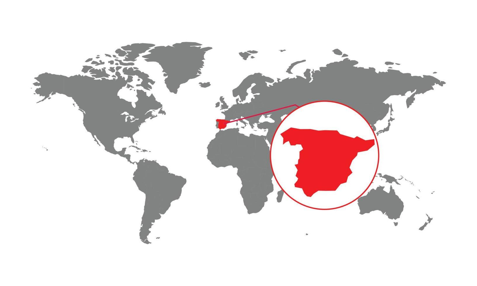 foco do mapa da espanha. mapa do mundo isolado. isolado no fundo branco. ilustração vetorial. vetor