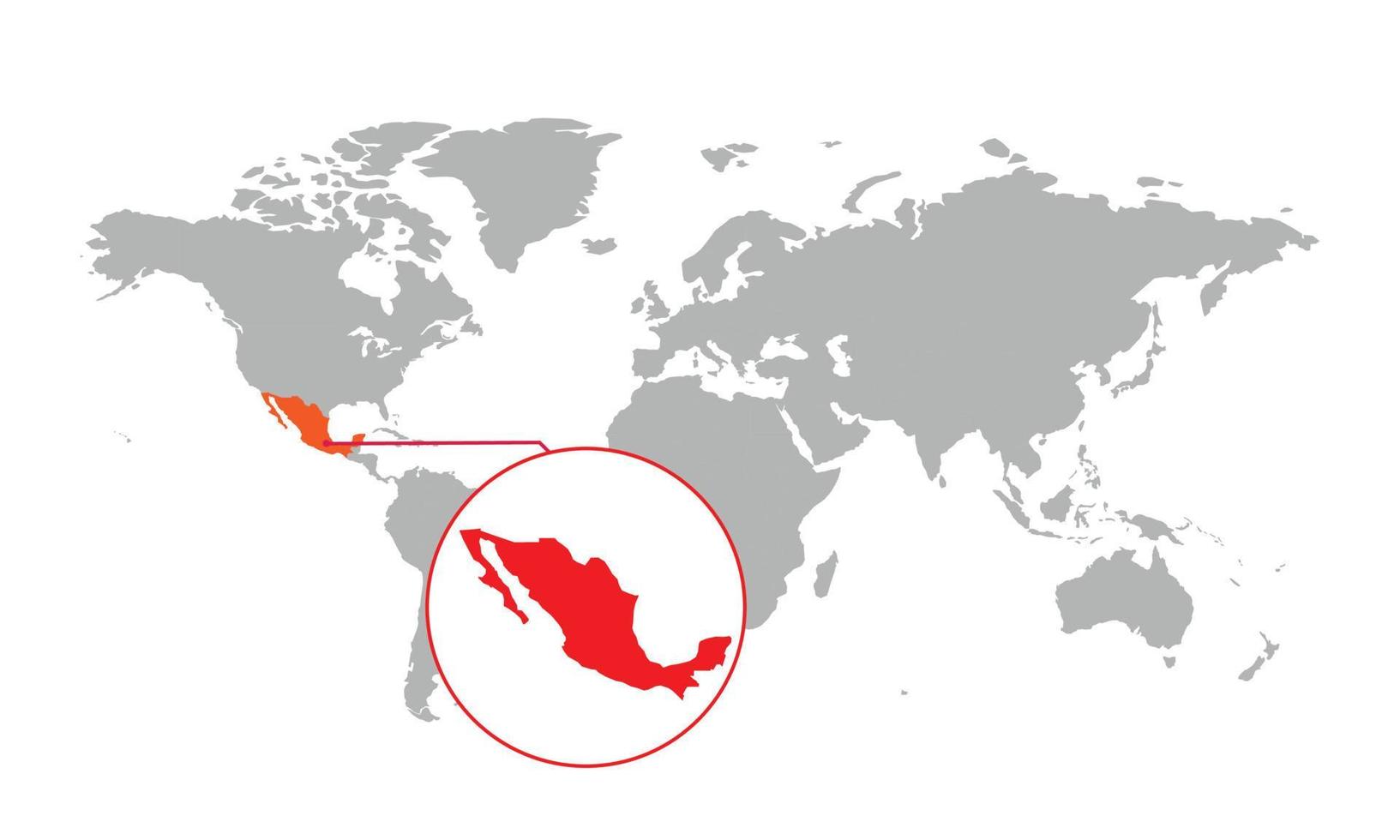 foco do mapa do méxico. mapa do mundo isolado. isolado no fundo branco. ilustração vetorial. vetor