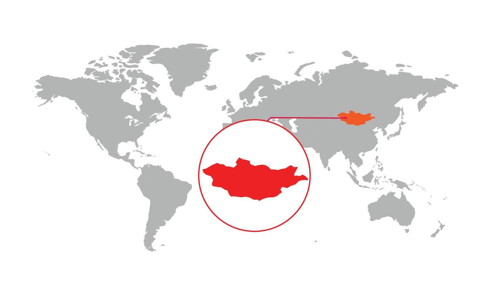 foco do mapa da mongólia. mapa do mundo isolado. isolado no fundo branco. ilustração vetorial. vetor