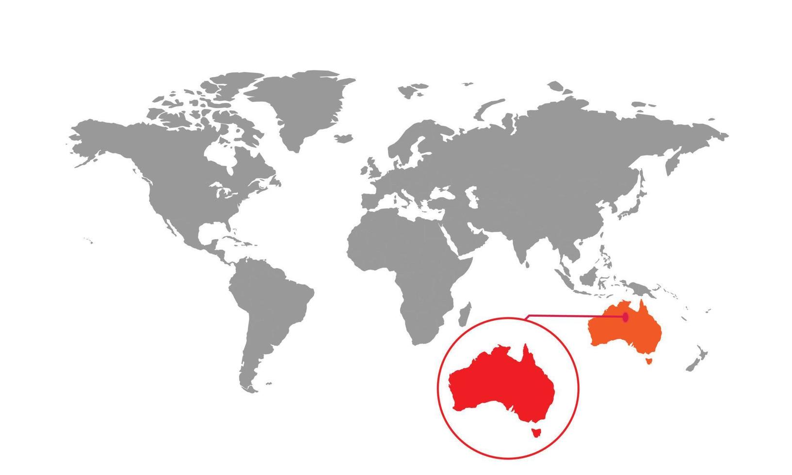 foco do mapa da austrália. mapa do mundo isolado. isolado no fundo branco. ilustração vetorial. vetor