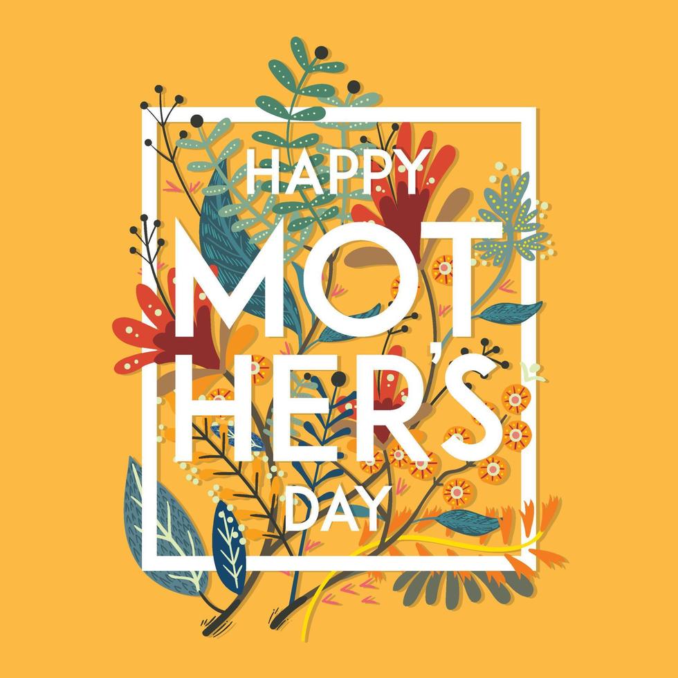 letras de feliz dia das mães. cartão de dia das mães com flores de buquê desabrochando. vetor