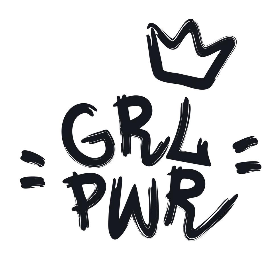 inscrição de poder feminino escrito à mão. grl pwr letras de mão. slogan, frase ou citação feminista. ilustração vetorial moderna para camiseta, moletom. vetor