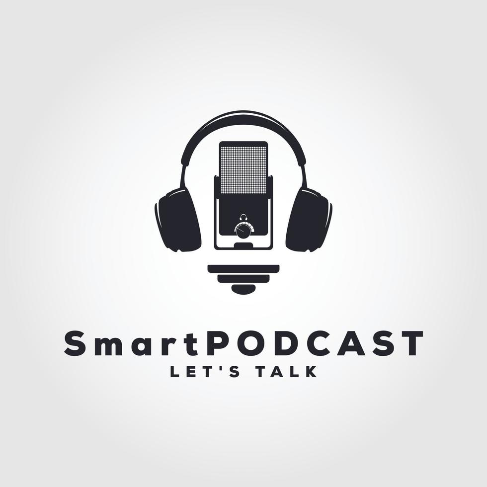 podcast inteligente. podcast com inspiração de logotipo de microfone. modelo de design, ilustração vetorial. vetor