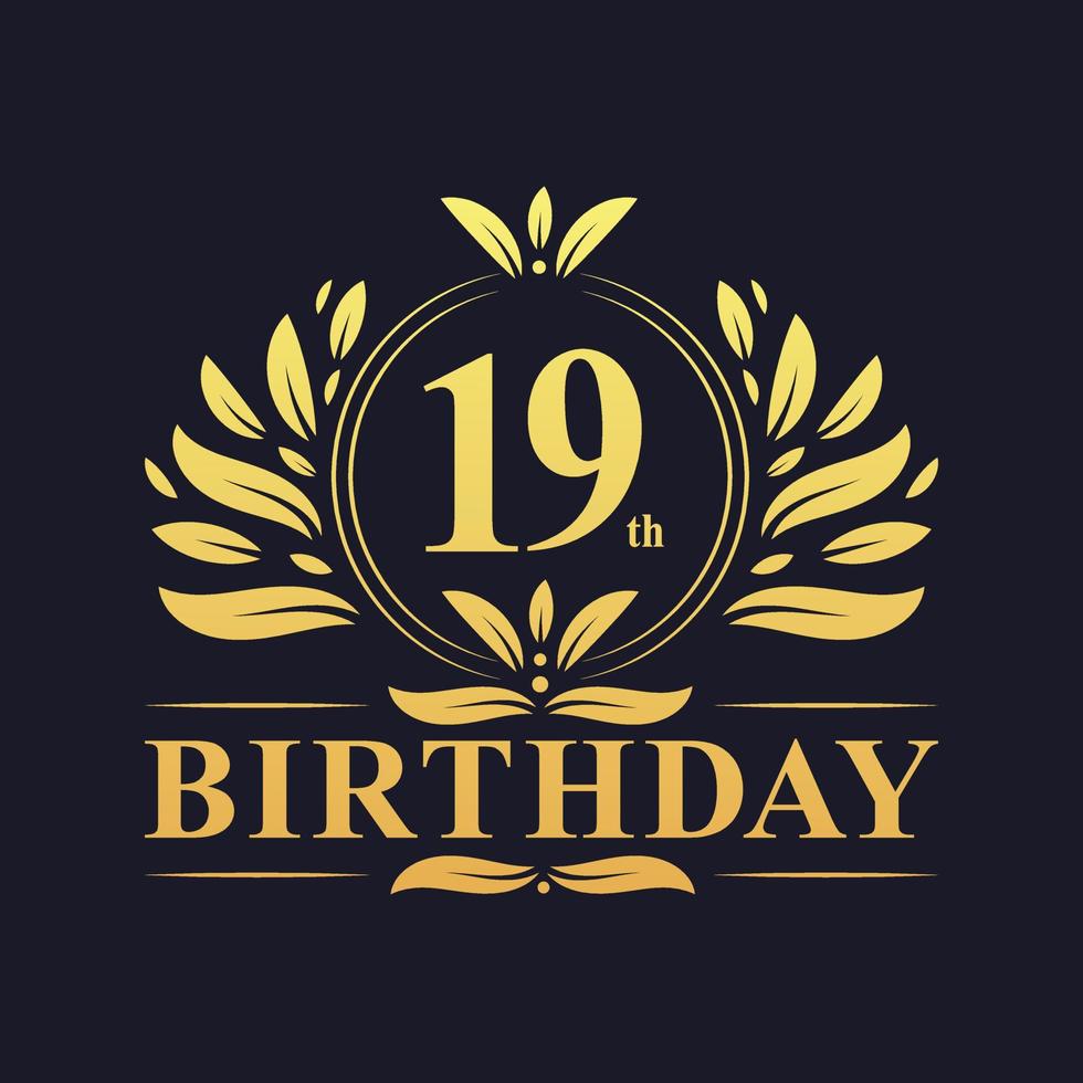 logotipo de aniversário de 19 anos de luxo, celebração de 19 anos. vetor