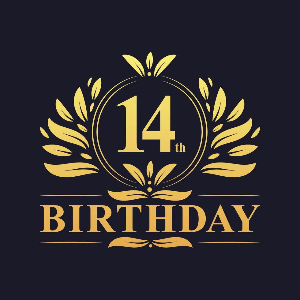 logotipo de aniversário de 14 anos de luxo, celebração de 14 anos. vetor