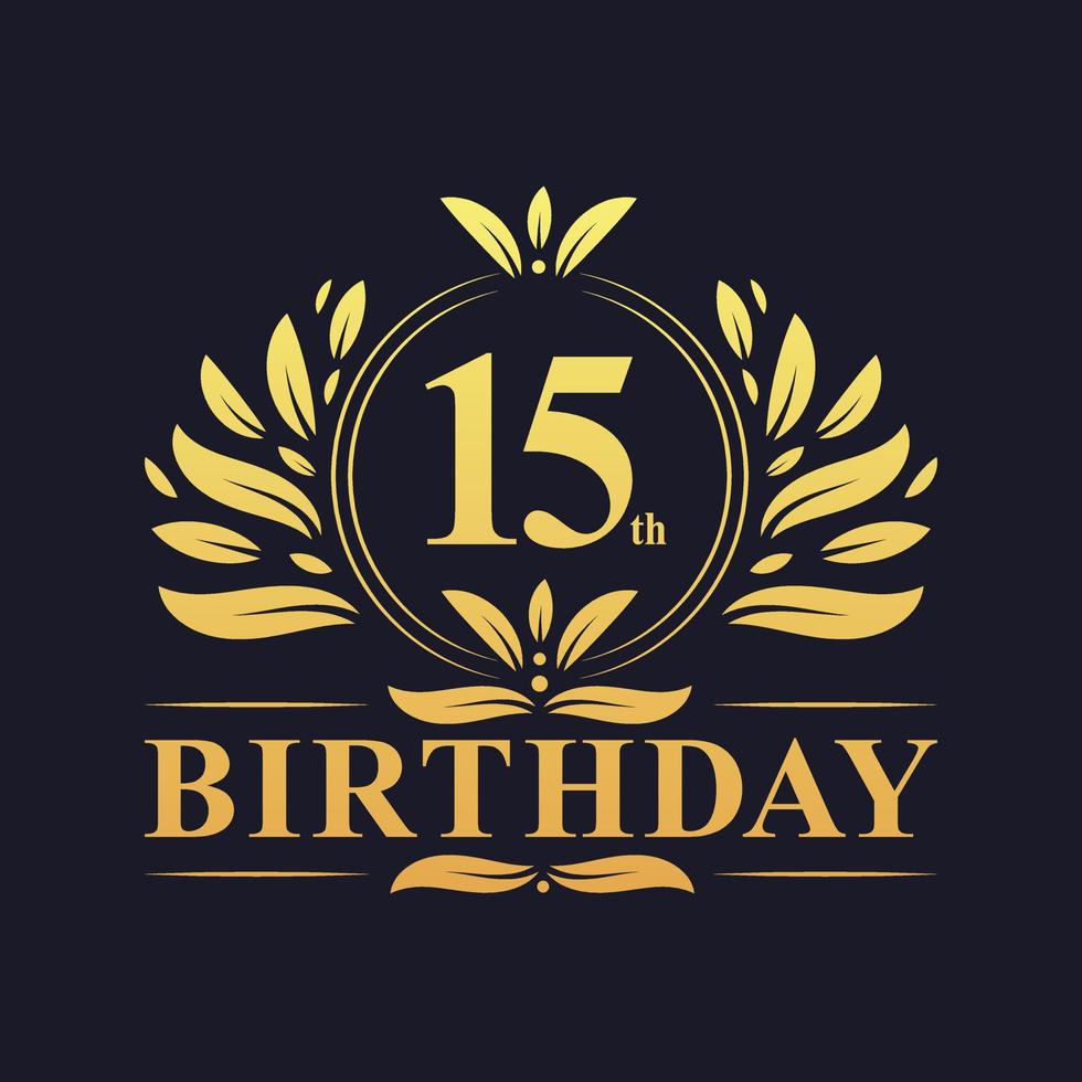 logotipo de aniversário de 15 anos de luxo, celebração de 15 anos. vetor