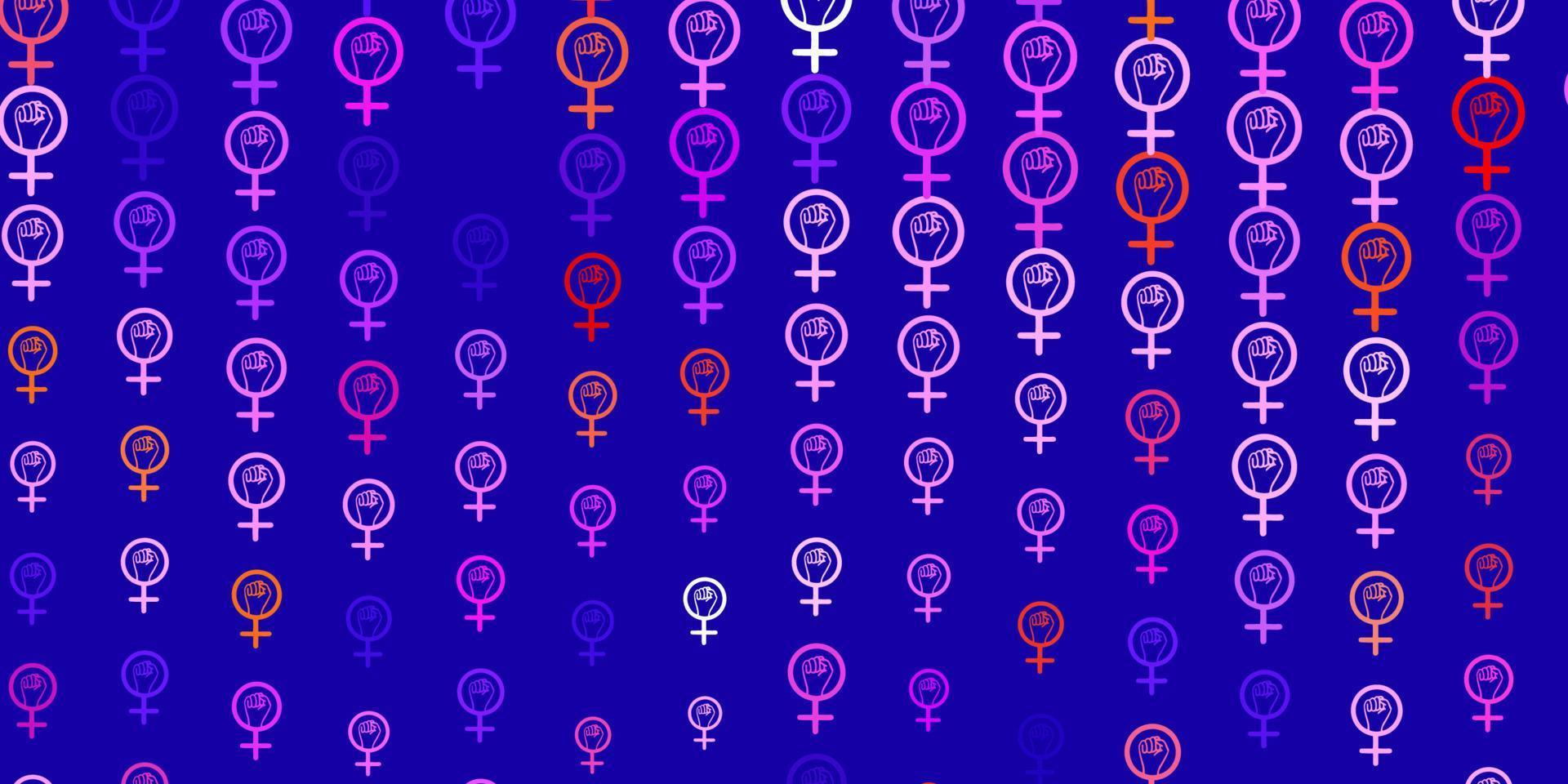 padrão de vetor azul e vermelho claro com elementos do feminismo.