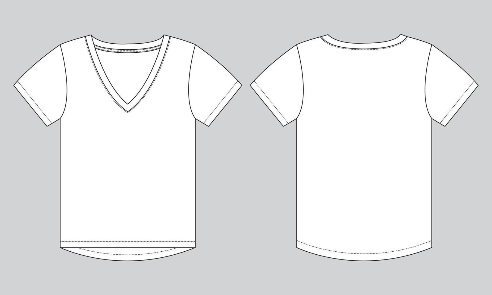 Modelo de ilustração vetorial de desenho plano de moda técnica com decote em v de manga curta para mulheres. vetor