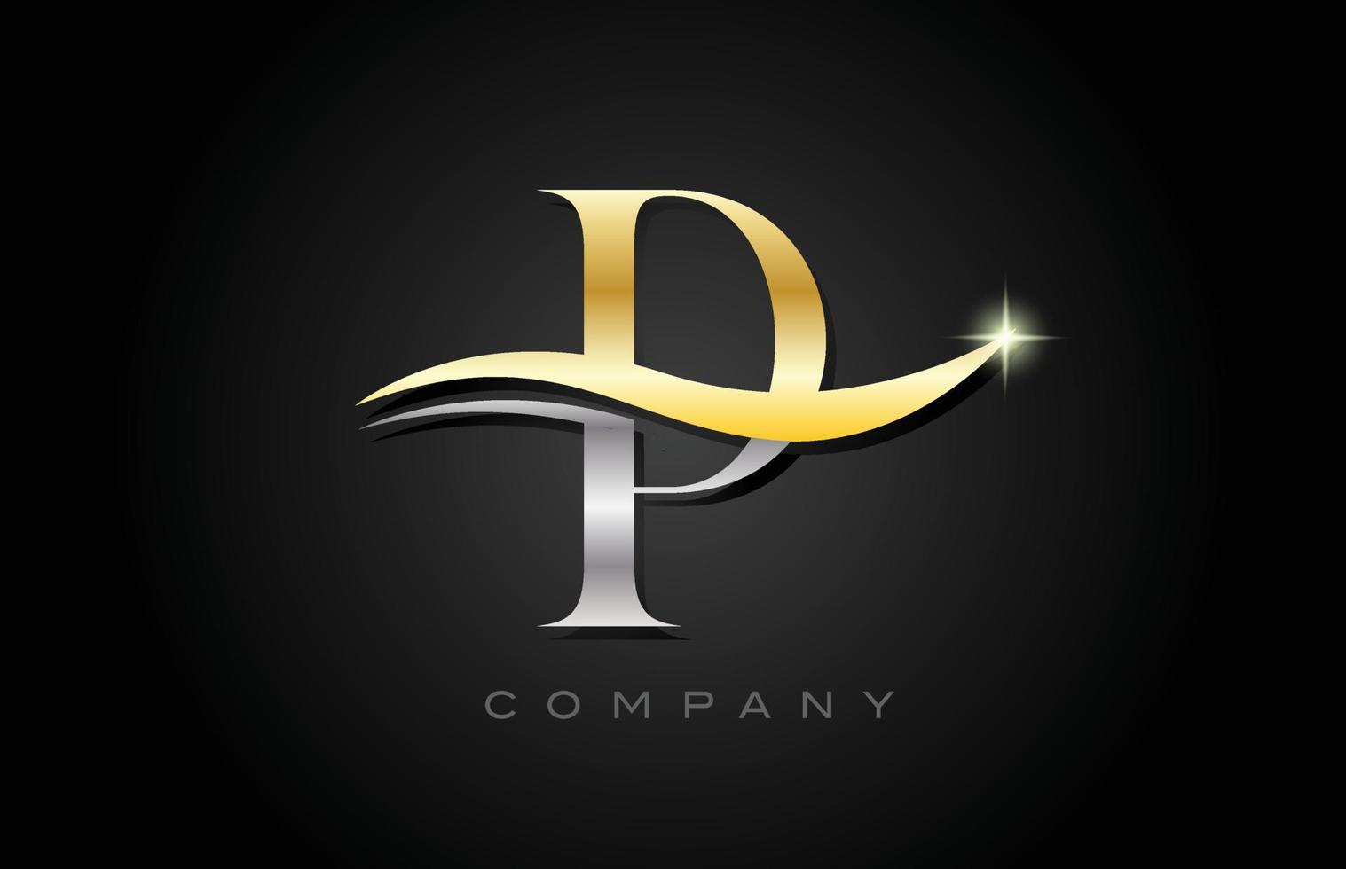 design de logotipo de letra do alfabeto cinza ouro p. modelo de ícone criativo para negócios e empresa vetor