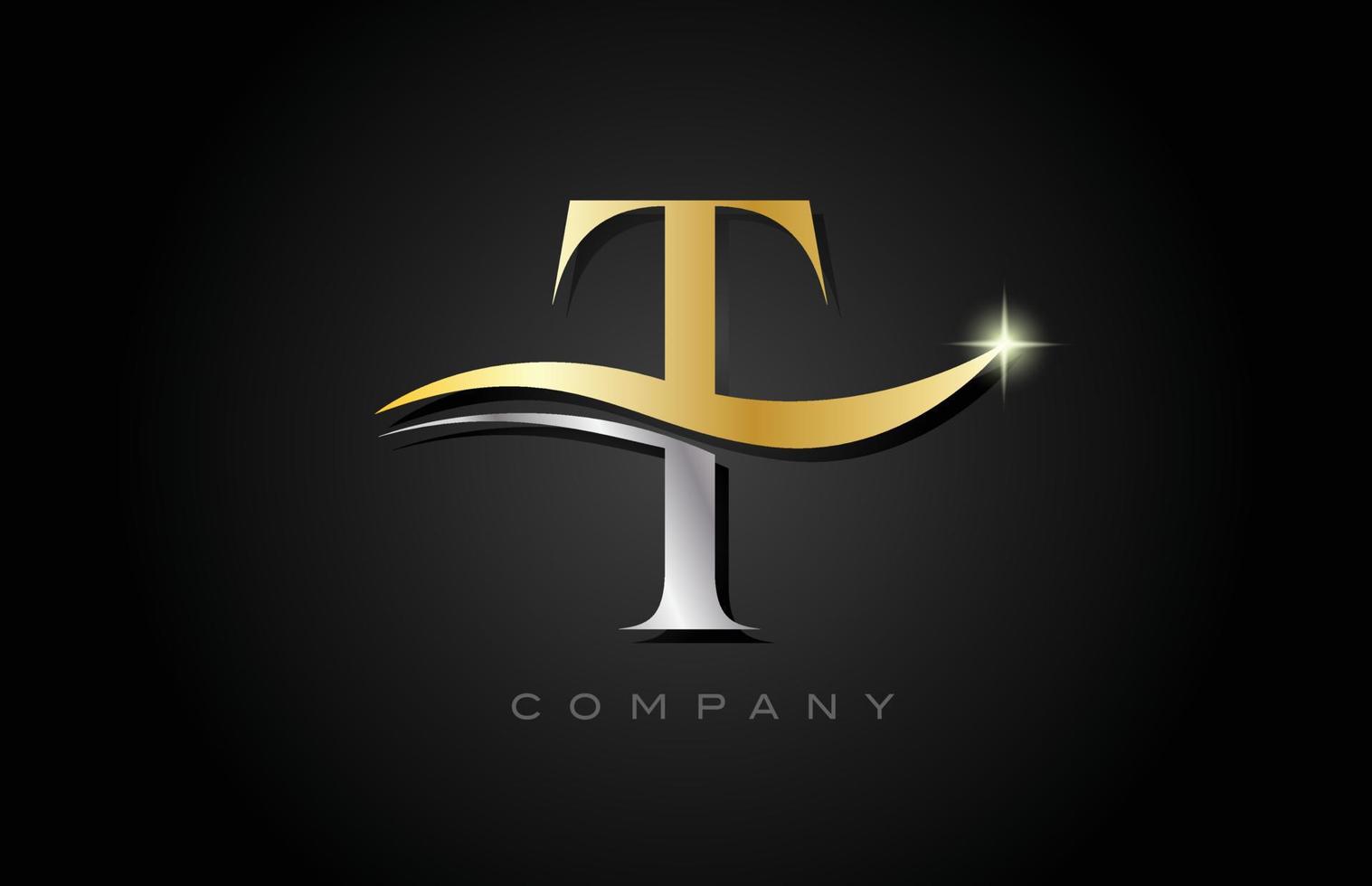 design de logotipo de letra do alfabeto cinza ouro t. modelo de ícone criativo para negócios e empresa vetor