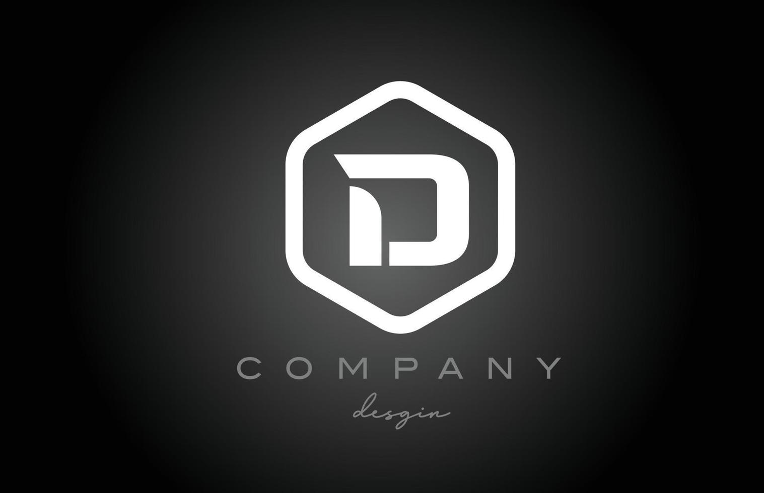 d design de ícone de logotipo de letra de alfabeto hexágono branco preto. modelo criativo para negócios e empresa vetor