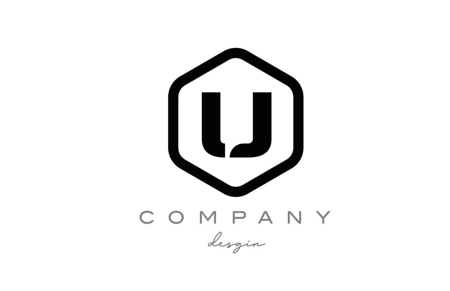 design de ícone do logotipo da letra do alfabeto u preto e branco com hexágono. modelo criativo para negócios e empresa vetor