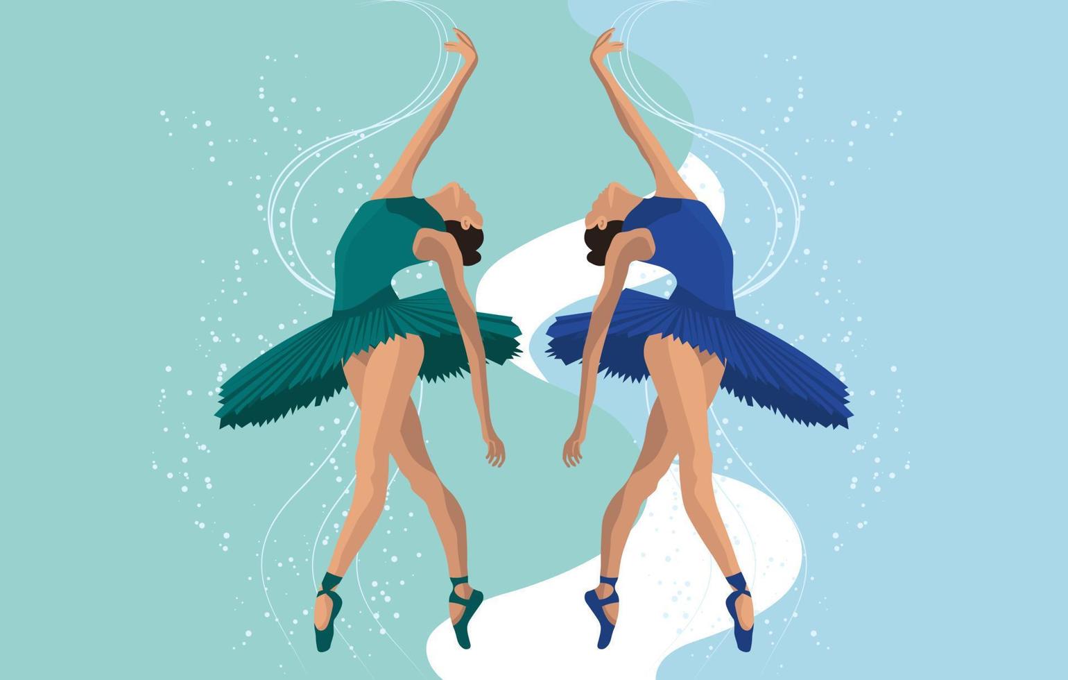 ilustração, um par de bailarinas em uma pose elegante em um fundo abstrato. cartaz, clip-art, design para estúdio de balé vetor