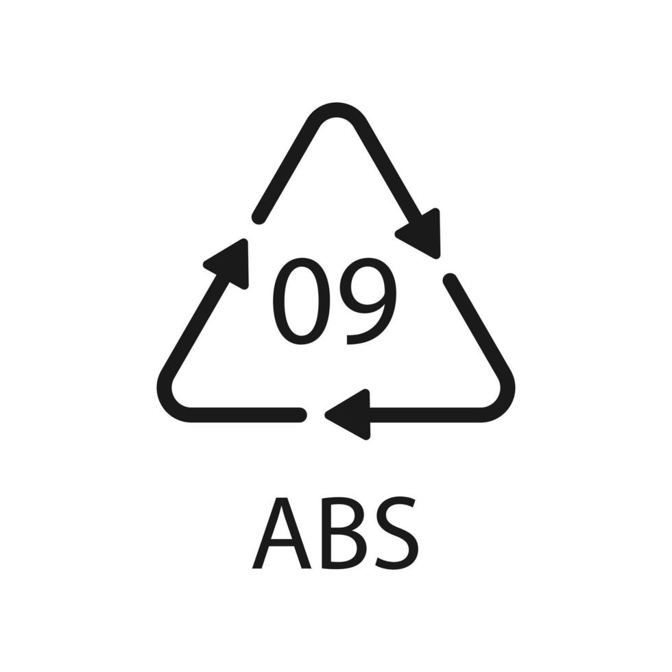 ícone de vetor de abs 9 de símbolo de reciclagem de plástico. código de reciclagem de plástico abs 09.