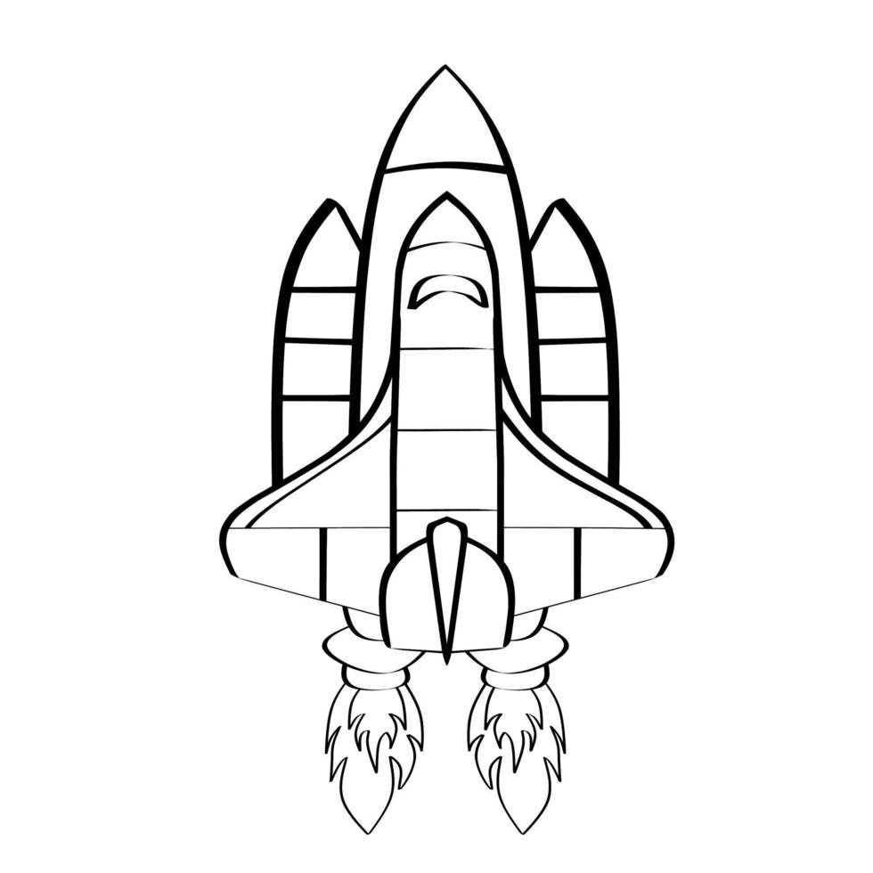 nave espacial decolar ilustração doodle. adequado para colorir livro infantil e página ou artigo vetor